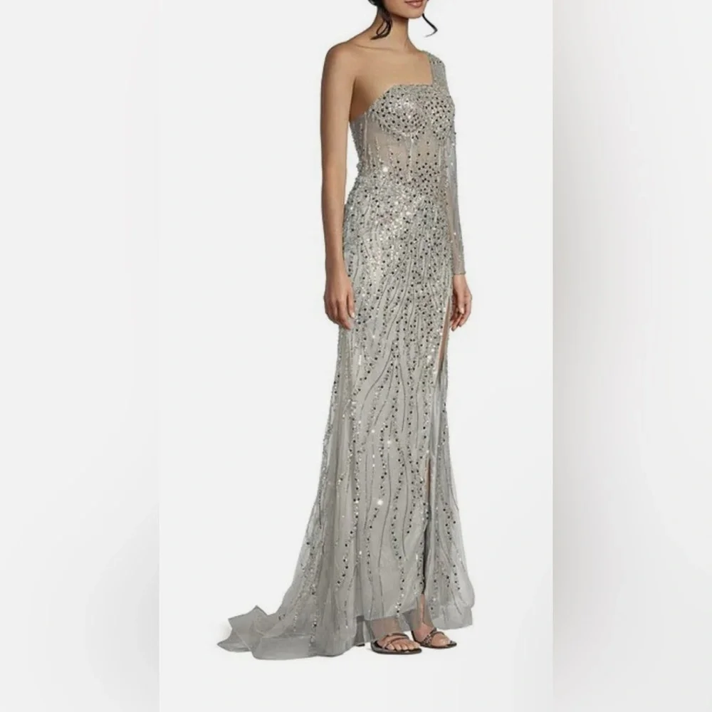 Gianni Binni Gorgeous One Shoulder Sequin Jewel elegant Gown